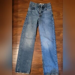 Mango Leandra Medine Jeans Women 1 High Waist Straight Relaxed Non Stretch Blue